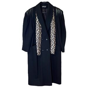 VTG 80s JOFELD Wool & Leather Double Breasted Trench Coat